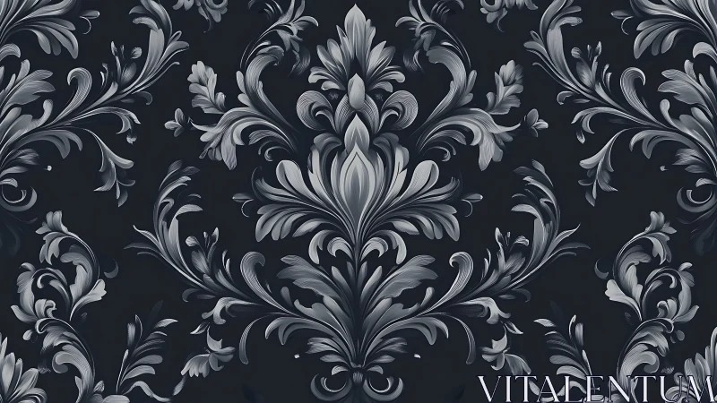 Monochrome baroque foliage pattern renders symmetric acanthus curls