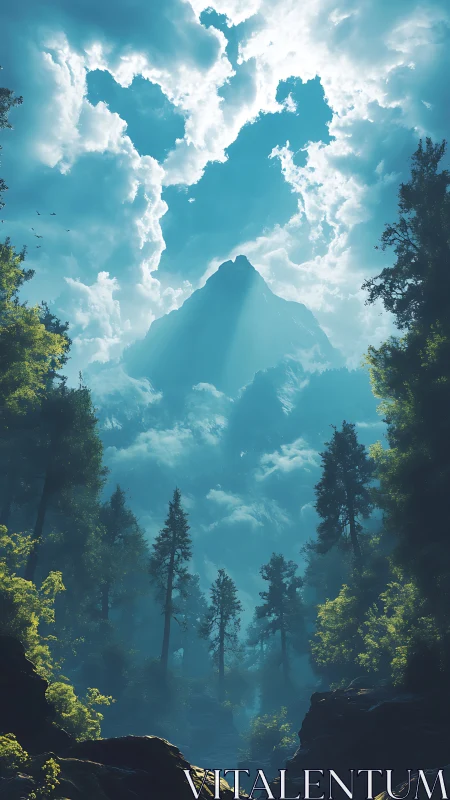 Mountain Sanctuary: Nature's Cathedral of Light and Forest.