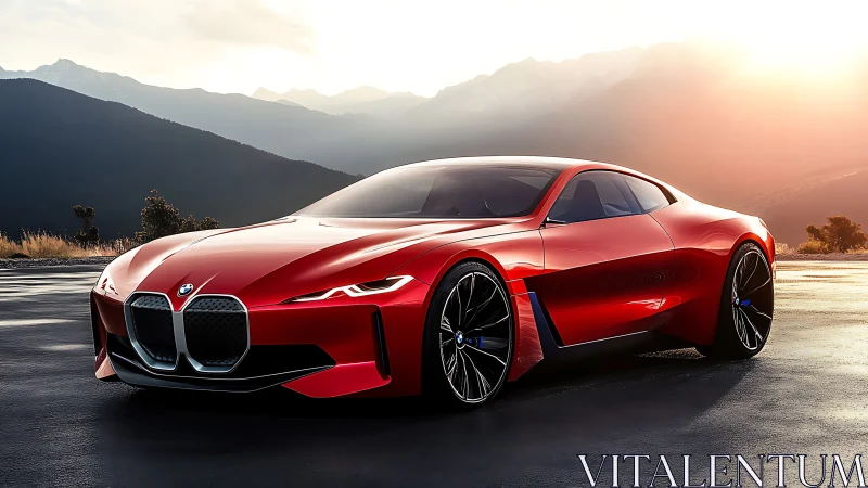 Red BMW concept sports car parked on mountain roadway