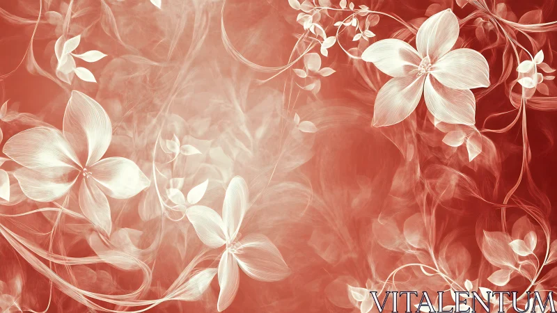 Ethereal White Flowers on Deep Red Gradient Background.