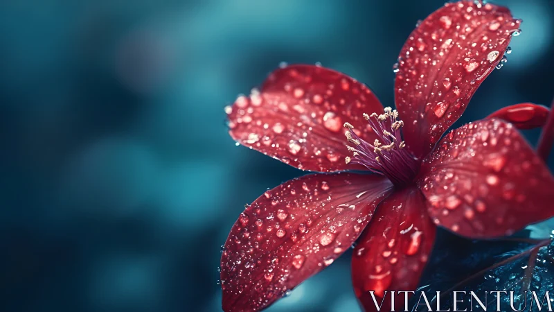 Red Flower Petals Covered in Water Droplets