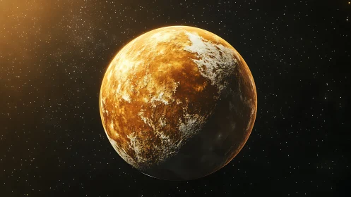 Golden rocky planet glows against deep star-filled space