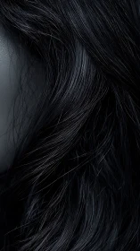 Close-up view of long dark hair on textured skin.