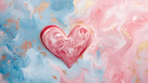 Heart shape rendered in fluid acrylic with metallic gold accents