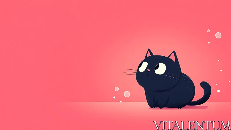 Cartoonish Black Cat with Minimalist Features Against Coral Gradient.