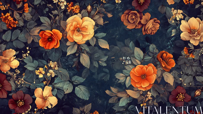 Botanical Illustration: Warm Florals on Dark Ground.