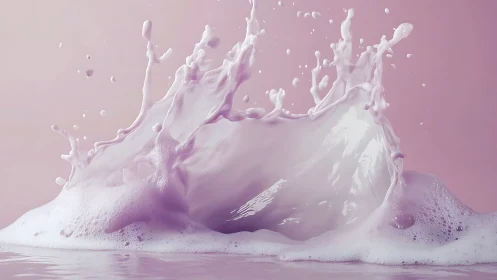Pink liquid splash dynamics against uniform pastel backdrop.