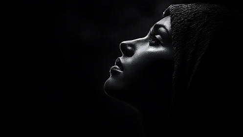 Glimmering profile in the dark quietly turns toward light