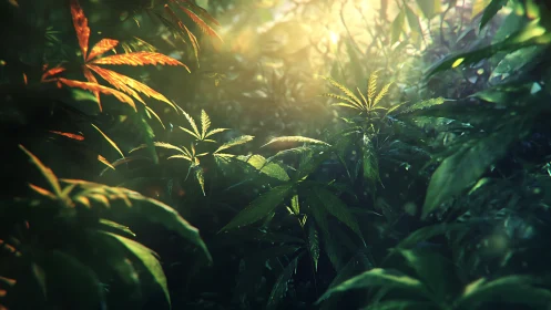 Rendered dense foliage receives diffused backlit illumination