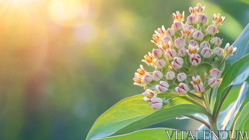 Milkweed Cluster in Golden Sunlight: Botanical Macro Study.