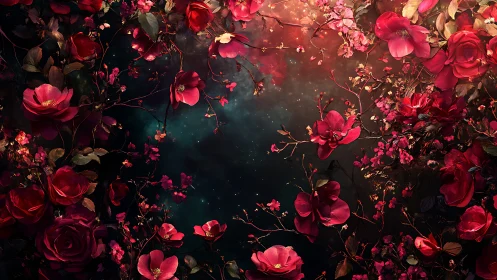 Roses Bloom in Neon Darkness.