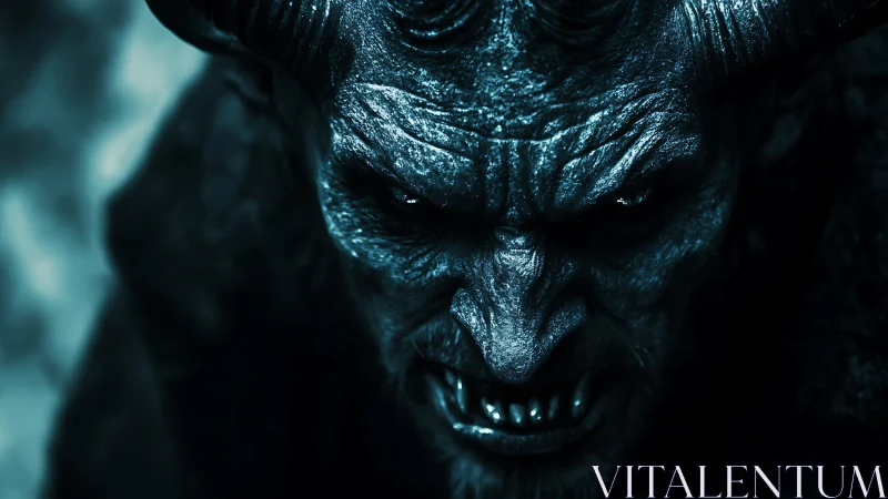 Demonic horned creature snarls under cold dramatic lighting