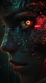 Cybernetic portrait reveals burning data core eye