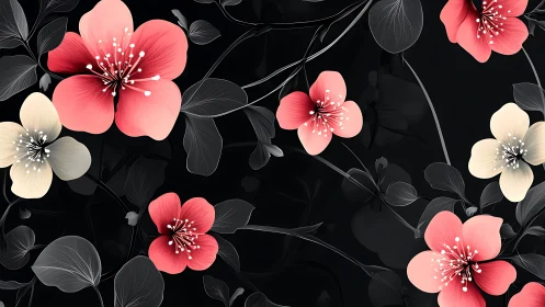 Coral Blossoms Dance Against Velvet Noir