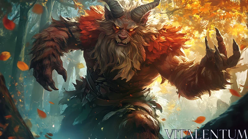 Autumn forest beast charging under cinematic rim light.