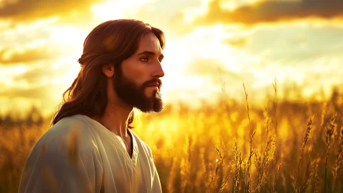 Soft sunset halo crowns a contemplative wanderer in wheat