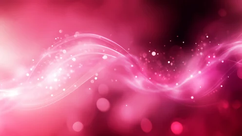Pink abstract light waves form curved bands across frame