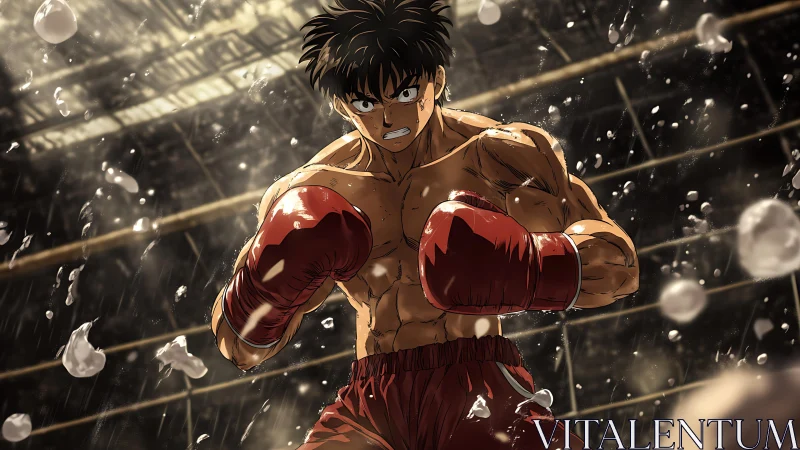 Anime Boxer in Red Gloves Mid-Fight