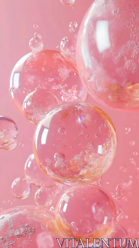 Translucent spherical bubbles in soft pink environment.