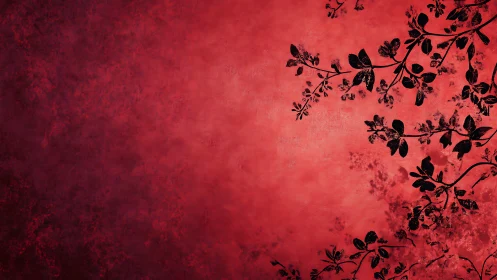 Red Background with Botanical Branch Elements.