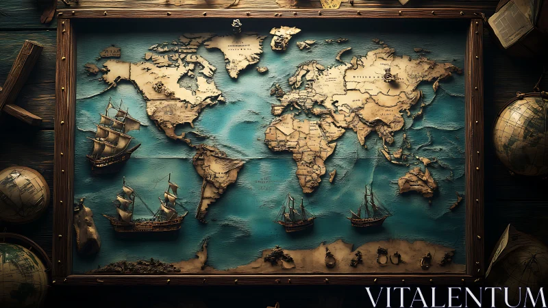 Seafaring dreams on a vintage world explorer’s map.