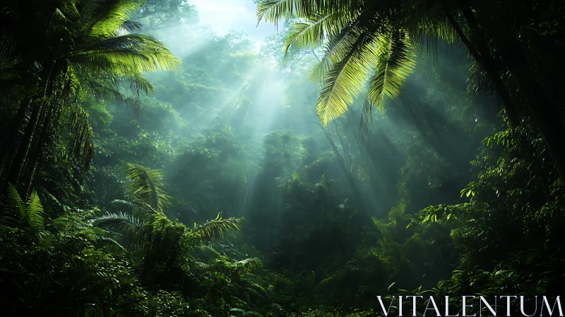 Rainforest Canopy With Sunlight Beams