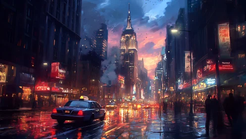 Neon-lit rainy city street channels cinematic nocturne atmosphere