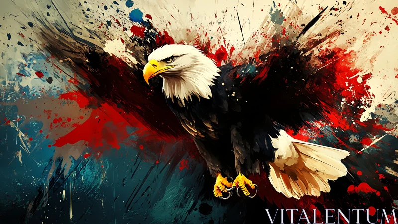 Majestic Bald Eagle in Flight with Abstract Paint Splash Background.