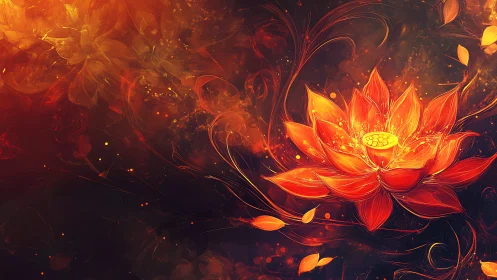 Flame-touched lotus ignites a swirling celestial bloomscape.