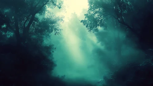 Misty Forest Path with Ethereal Light