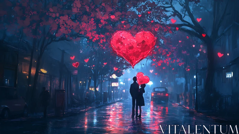 Love Glowing in the Rainy City Night.