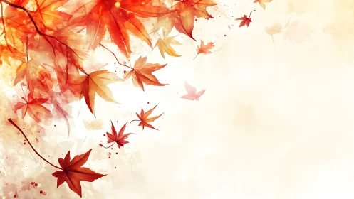 Scarlet maple whispers drift across a pale autumn sky.