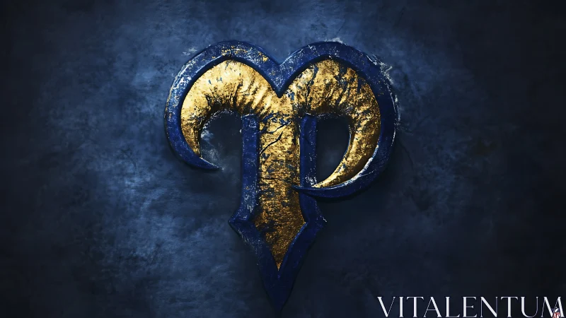 Metallic blue gold ram emblem on dark textured background.