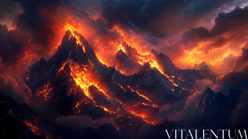 Volcanic Eruption Engulfed in Molten Fire and Storm.