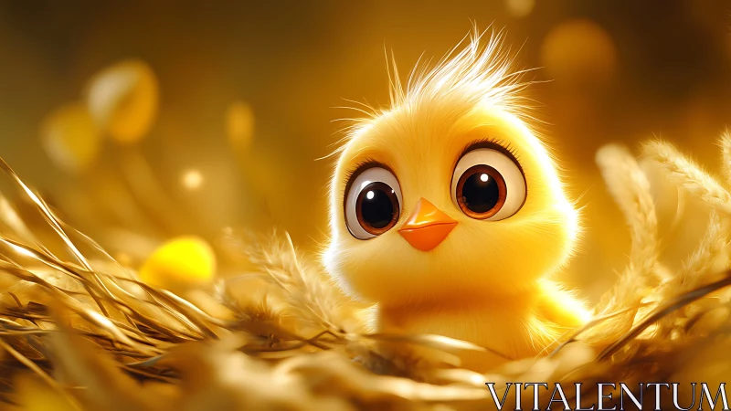 Golden Chick Portrait. Vibrant Animated Character Study.
