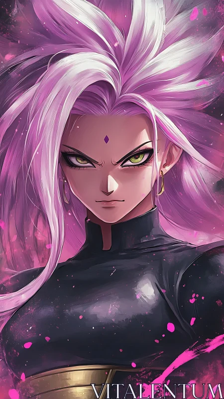 Confident pink haired warrior wrapped in glowing mystic power.