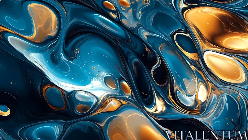 Shimmering teal and gold liquid swirls invite a calming gaze