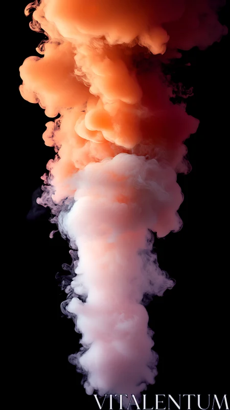 Billowing coral and white ink cloud swirls in dramatic darkness