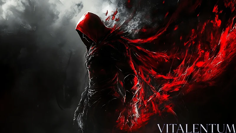 Hooded dark figure commands swirling red energy shroud