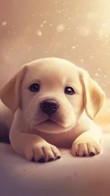Digital painting of golden puppy in soft bokeh light field.