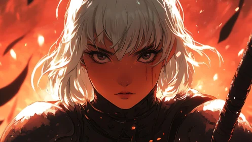 Incandescent warrior portrait under combustion field lighting.