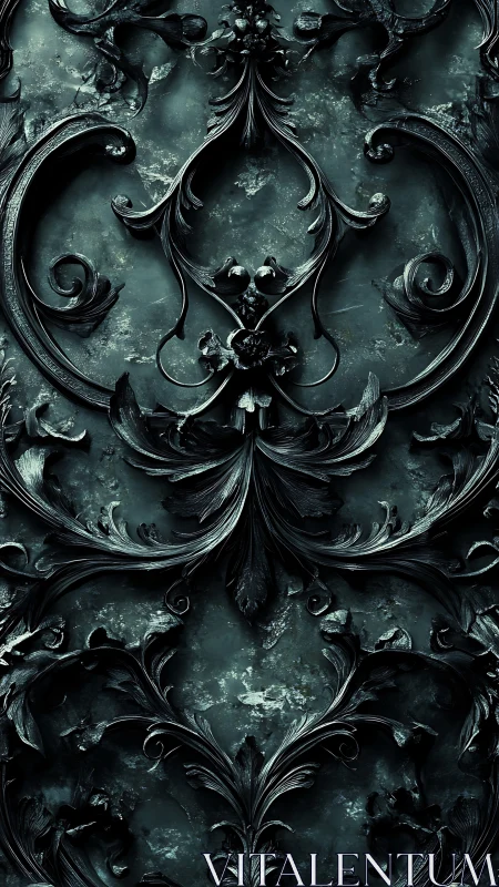 Dark baroque ornamental pattern with carved floral scrolls.