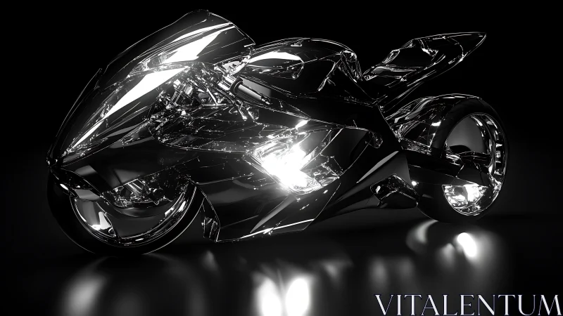 Chrome night racer gliding through pools of liquid light.