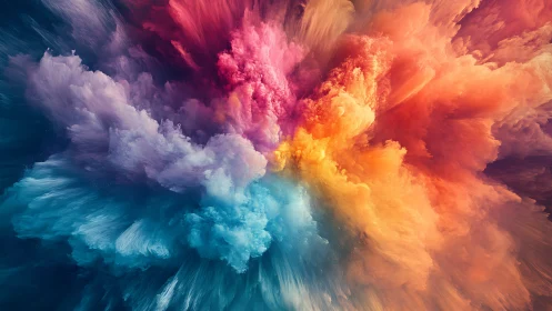 Radiant color clouds bursting into a joyful cosmic sky.