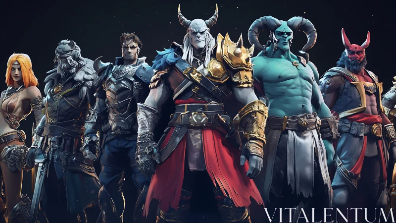 Legendary fantasy heroes stand united in bold battle armor