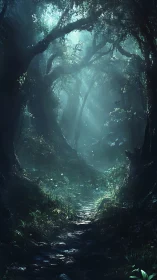 Enchanted Forest Pathway with Mystical Light.