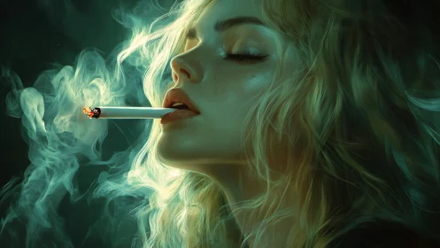 Smoky portrait captures glowing ember and serene profile.