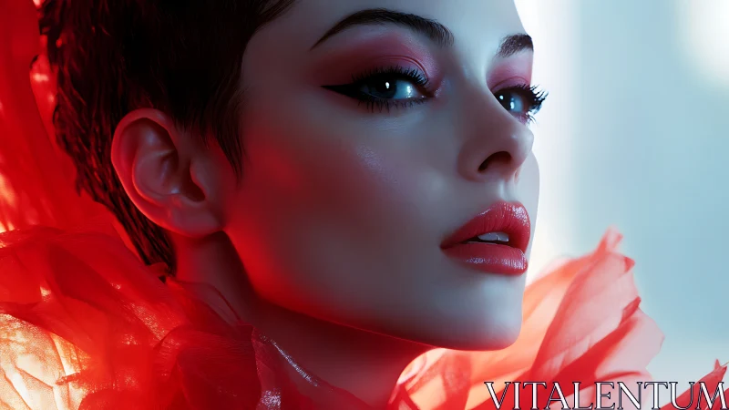 Radiant portrait celebrates bold red beauty in soft light