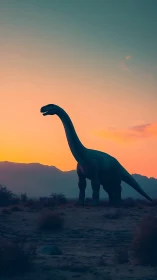 Sauropod silhouette in chromatic desert sunset gradient.