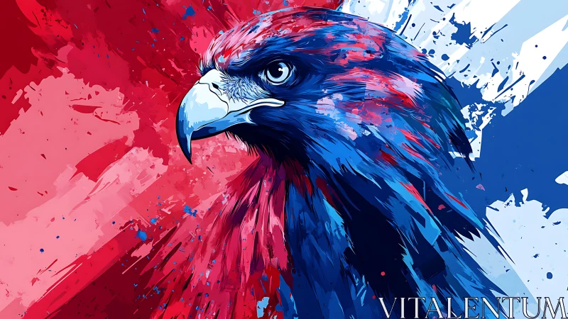 Majestic Eagle Portrait in Vibrant Abstract Red and Blue Style.